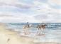 Preview: Postkarte DIN-A6 Aquarell Maritim Kunst Druck Kunstdruck Pferdereiten am Strand Pferde Reiten Dänemark Nordsee Ostsee Meer